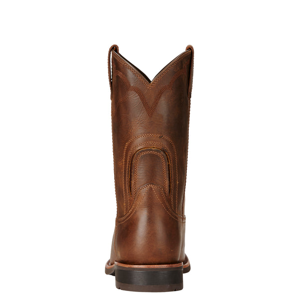 Ariat Mens Duraroper Distressed Brown boots heel view