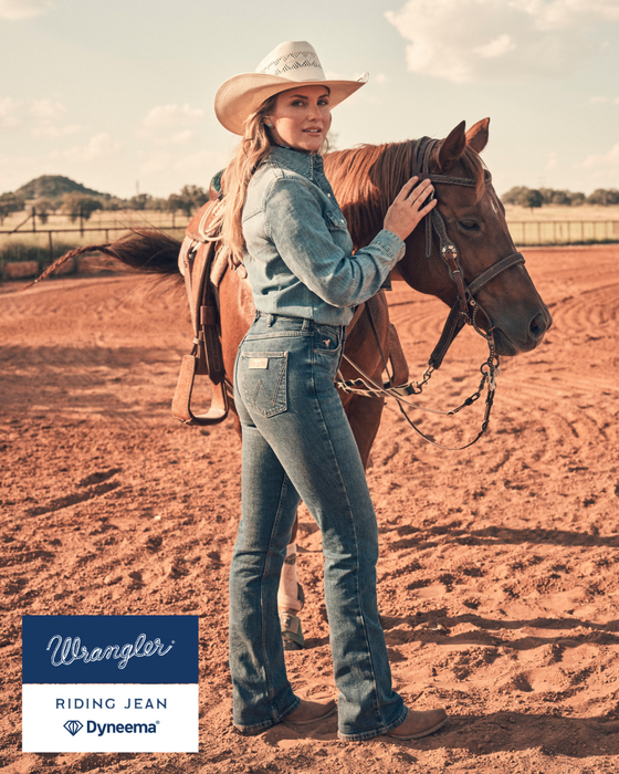 112367607 Wrangler Women's High Rise Boot Cut Jean - Rodeo - model back