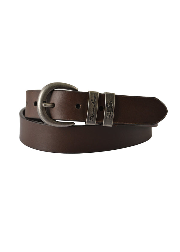 NARROW SILVER TWIN KEEPER BELT - Chocolate - Size XS