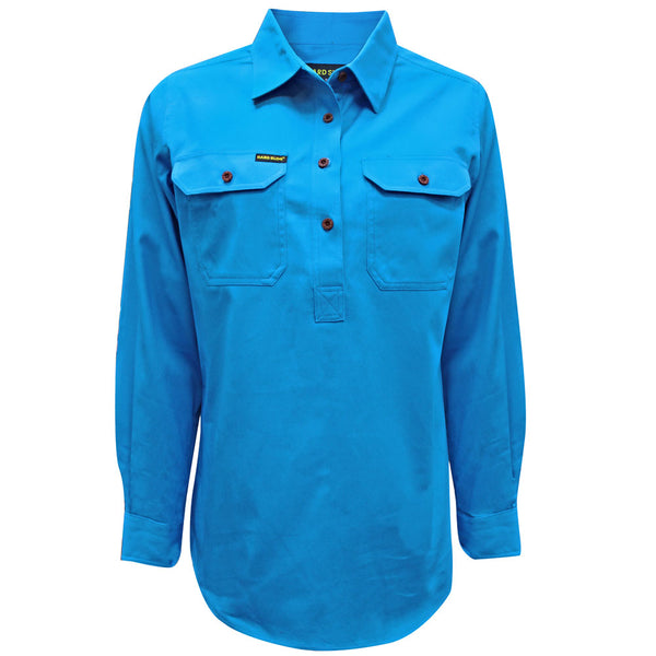 WMNS H/PLKT LIGHT CTN SHIRT - ROYAL BLUE - Size 14
