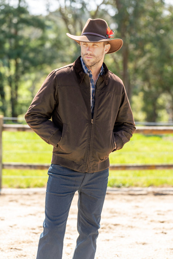 MENS OILSKIN BOMBER JACKET - Rustic Mulch - Size M