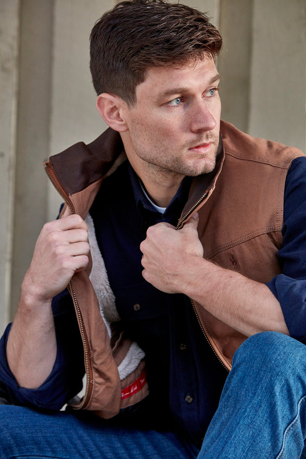 MENS CANVAS VEST - Dark Tan - Size L