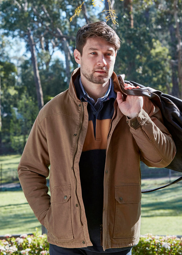 MENS CANVAS JACKET - Dark Tan - Size XL