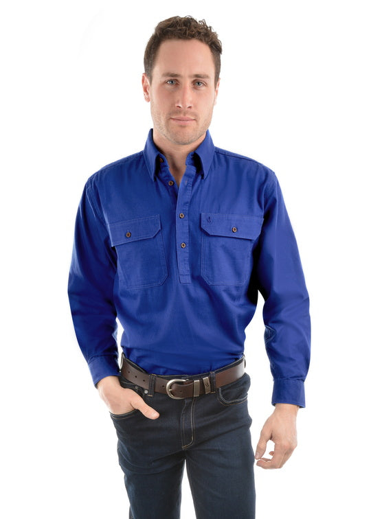 HEAVY DRILL H/PLKT LS SHIRT - Navy - Size S