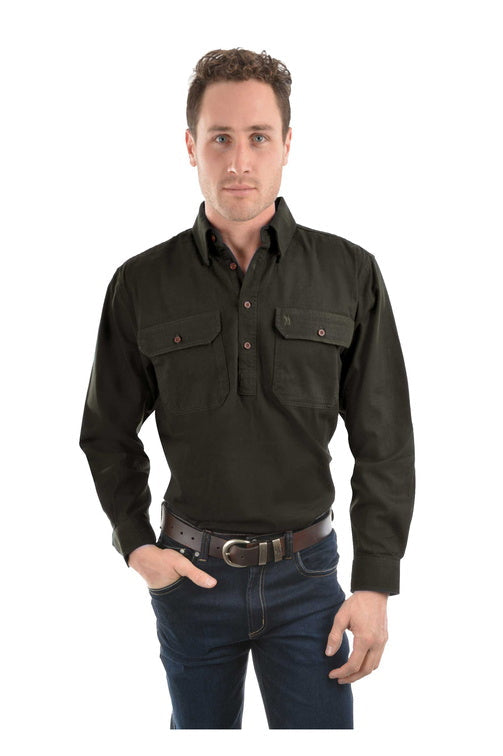 HEAVY DRILL H/PLKT LS SHIRT - Tomato - Size S