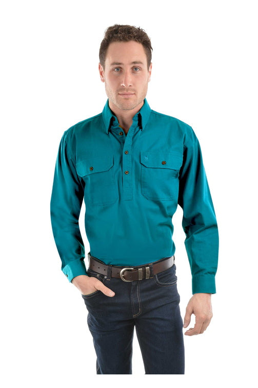 HEAVY DRILL H/PLKT LS SHIRT - Navy - Size XS