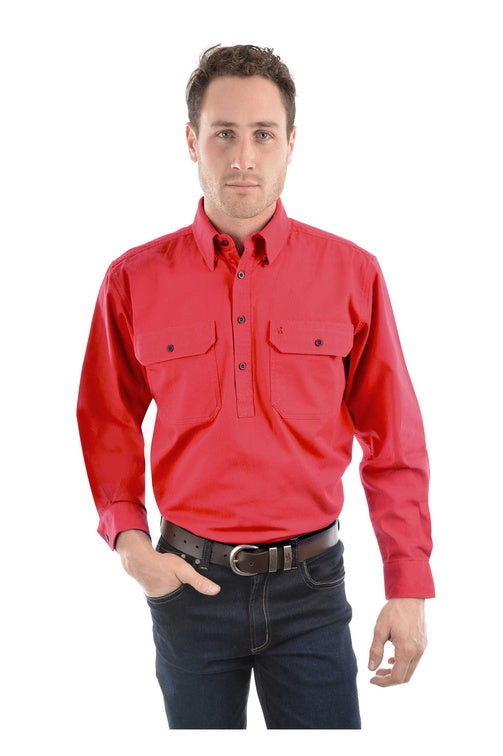 HEAVY DRILL H/PLKT LS SHIRT - Tomato - Size XXS
