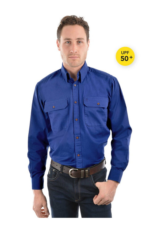 LIGHT DRILL F/PLKT LS SHIRT - Cobalt - Size XS