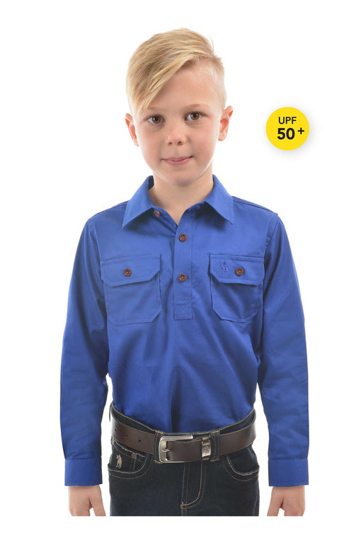 KIDS HEAVY DRILL LS SHIRT - Cobalt - Size 14