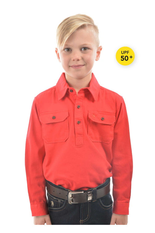 KIDS HEAVY DRILL LS SHIRT - Bright Green - Size 4