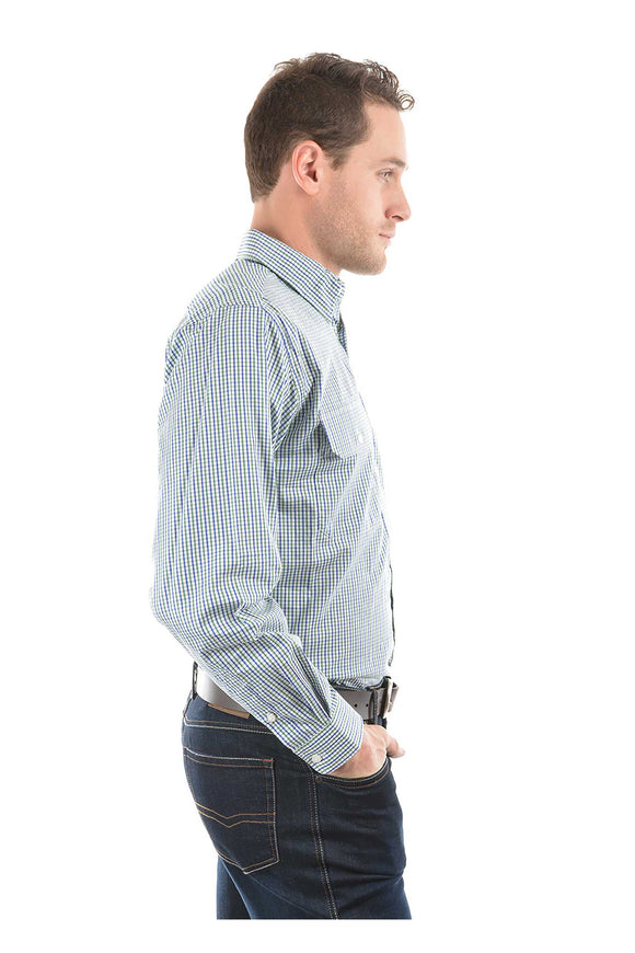 MENS WENTWORTH LS SHIRT - Royal Blue/Brown - Size S