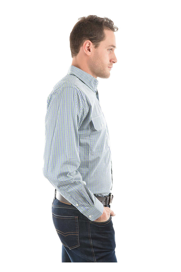MENS WENTWORTH LS SHIRT - Royal Blue/Brown - Size S