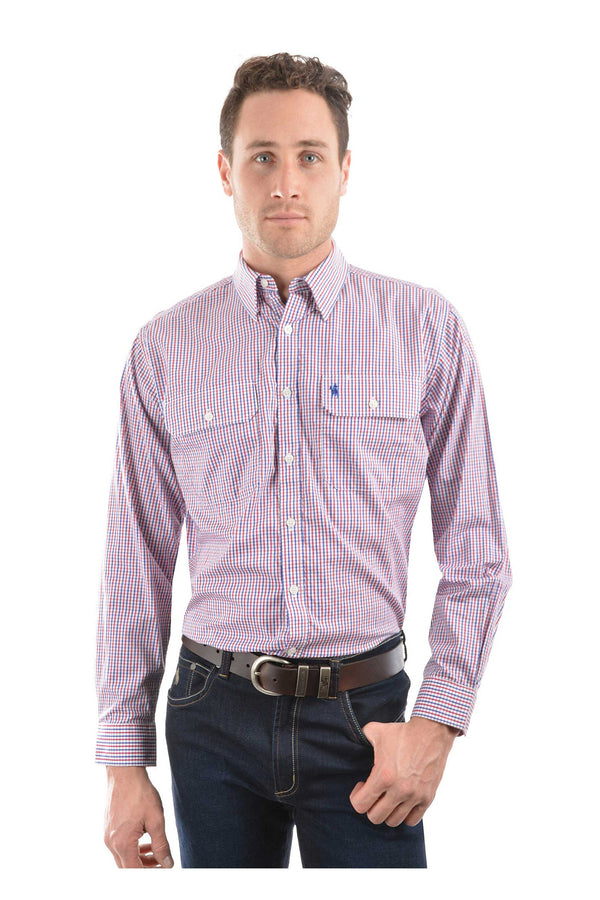 MENS WENTWORTH LS SHIRT - Royal Blue/Brown - Size 4XL