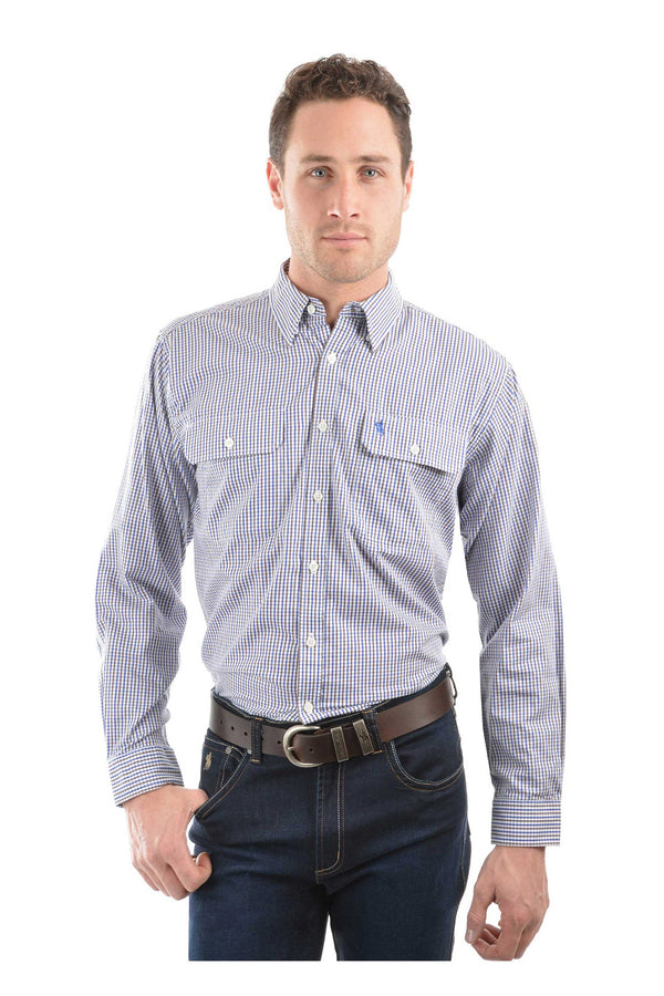 MENS WENTWORTH LS SHIRT - Royal Blue/Brown - Size XXL