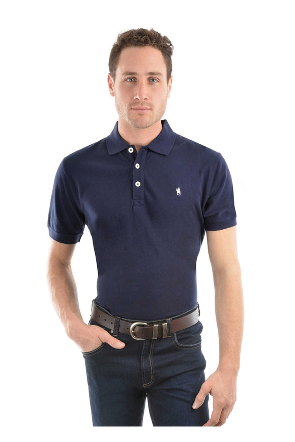 Thomas Cook Men's Tailored Short Sleeve Polo in Dark Navy – front view