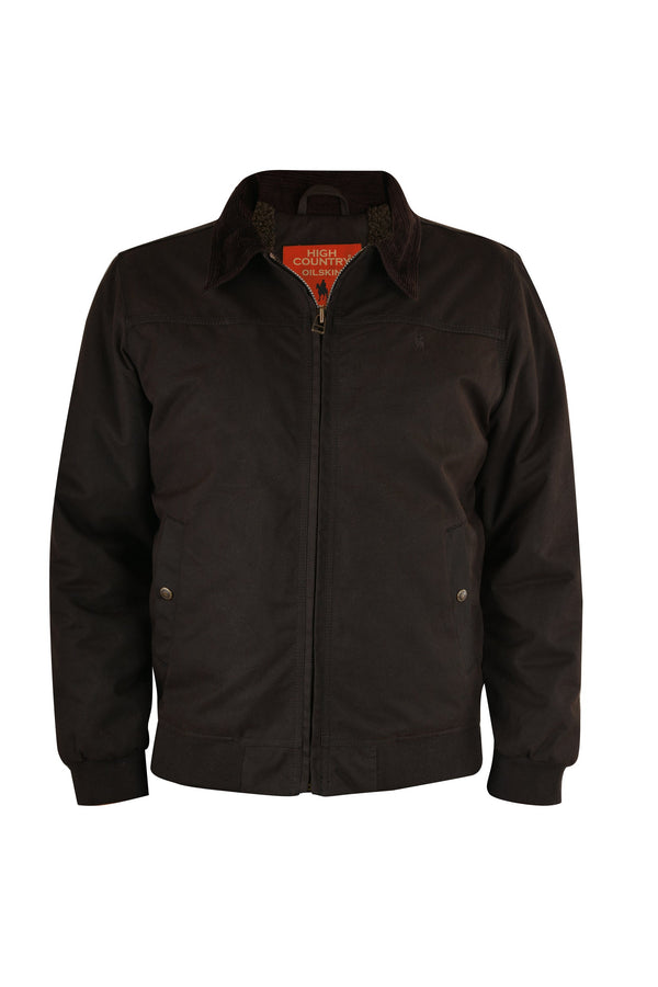 MENS OILSKIN BOMBER JACKET - Rustic Mulch - Size S