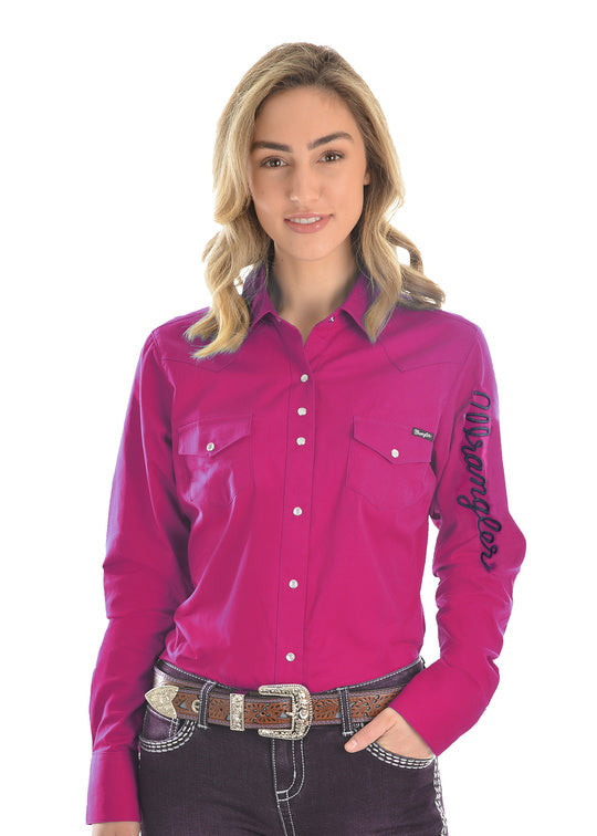 WMNS LOGO LS DRILL SHIRT - Aqua - Size 10