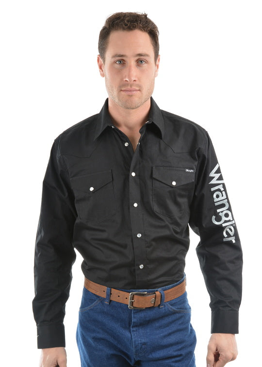 MENS LOGO RODEO LS DRILL SHIRT - Black - Size M
