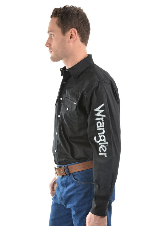 MENS LOGO RODEO LS DRILL SHIRT - Black - Size L
