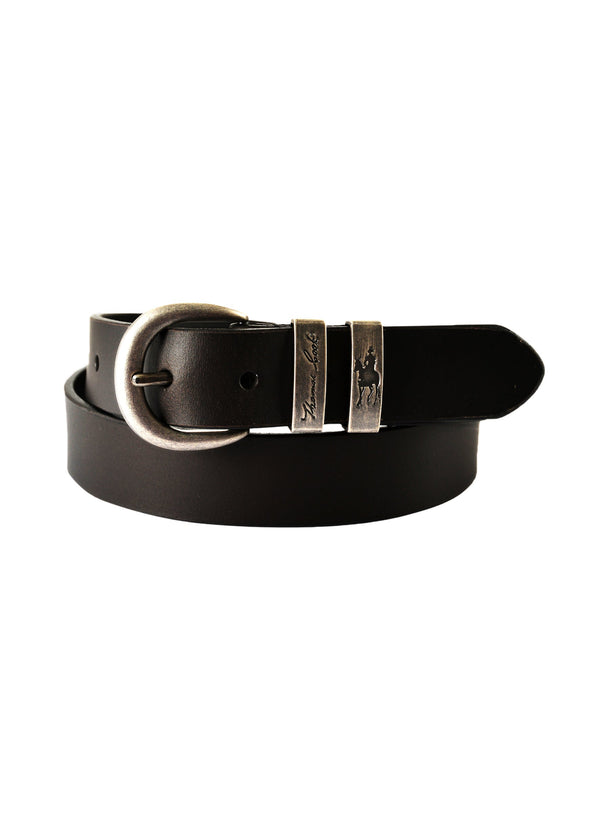 NARROW SILVER TWIN KEEPER BELT - Chocolate - Size S