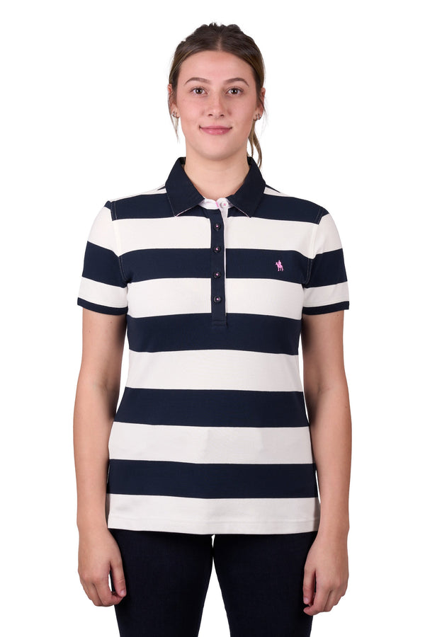 WMNS RACHEL SS POLO - Soft Pink/Dark Navy - Size 16