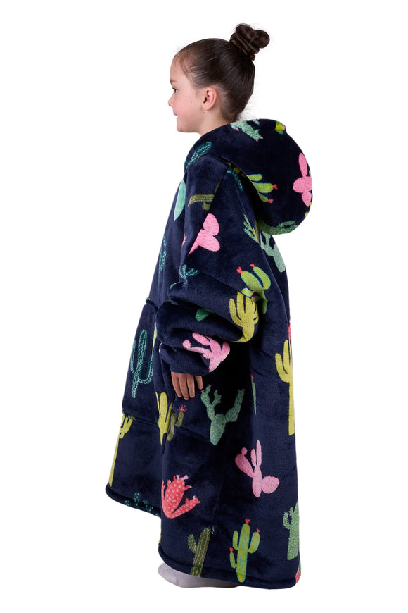 KIDS CACTUS SNUGGLE HOODIE - NAVY - Size 8-14