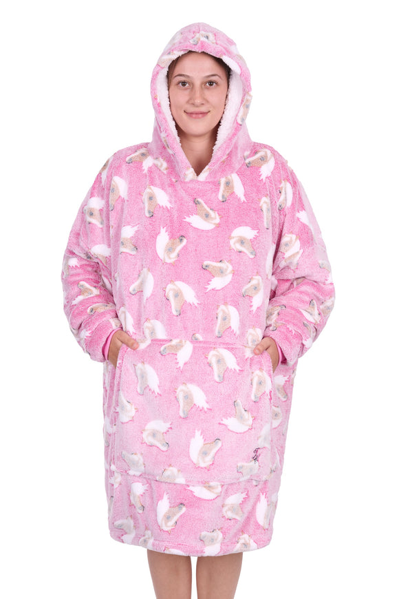 ADULTS HORSE SNUGGLE HOODIE - Pink - Size All