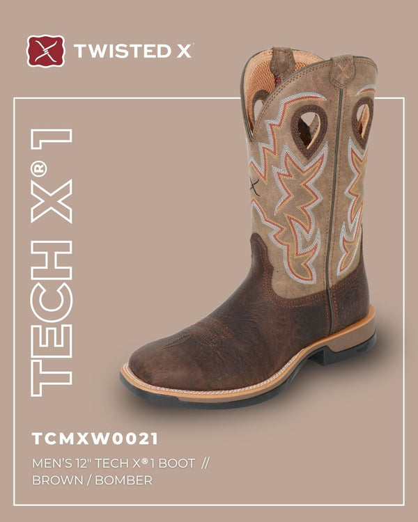 MENS 12 TECH X 1 BOOT - BROWN/BOMBER - Size 8.0