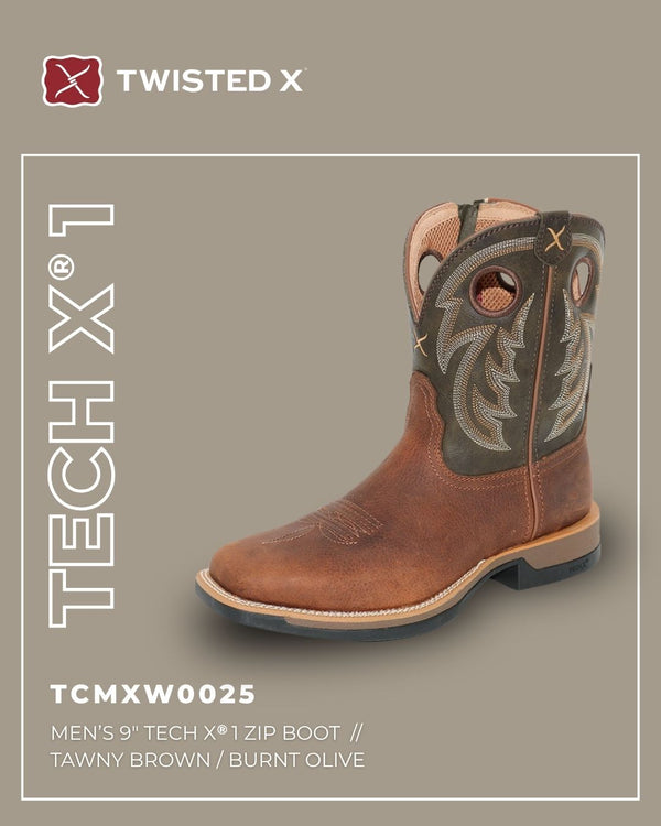 MENS 9 TECH X 1 ZIP BOOT - TAWNY BROWN/BURNT OLIVE - Size 7.0