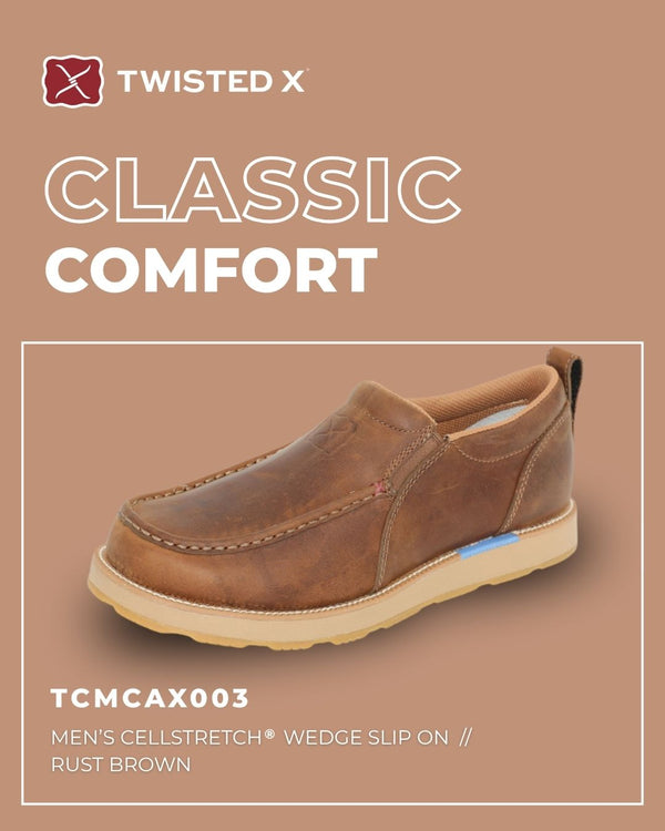 MENS CELLSTRETCH WEDGE SLIP ON - RUST BROWN - Size 8.0