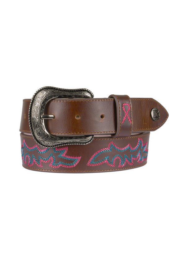 TWISTED X PINK RIBBON BELT - CHOCOLATE TRUFFLE/PINK/BLUE - Size 28.0