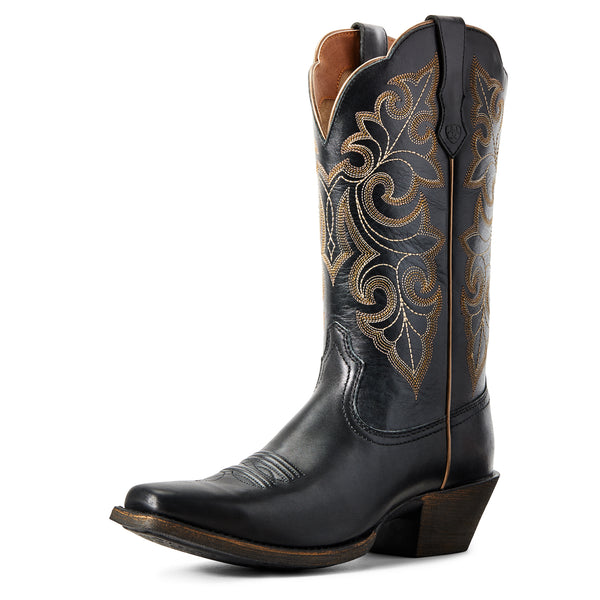 Ariat Womens Round Up Square Toe Limousine Black 10029756 - 3/4 Front View