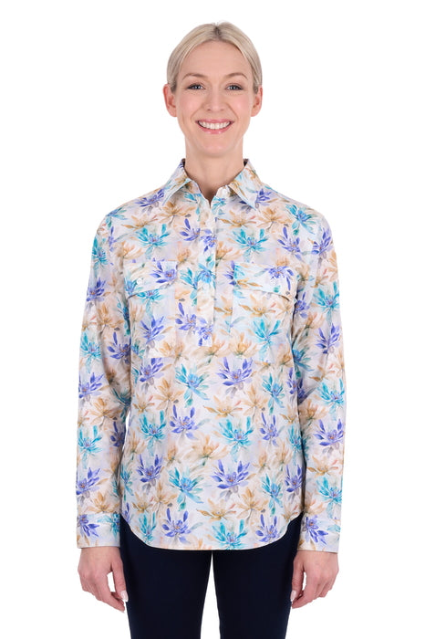 Hard Slog Women’s Meadow Half Placket Long Sleeve Shirt - front