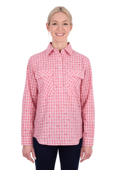 Hard Slog Women’s Raquel Half Placket Long Sleeve Shirt - front