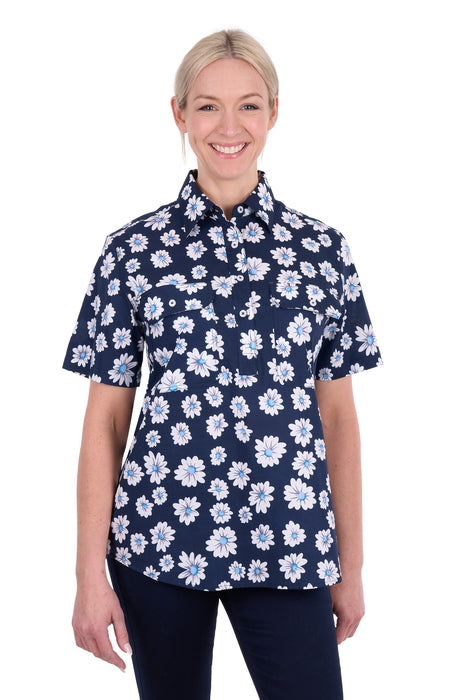 Hard Slog Women’s Cass Half Placket Short Sleeve Shirt - front