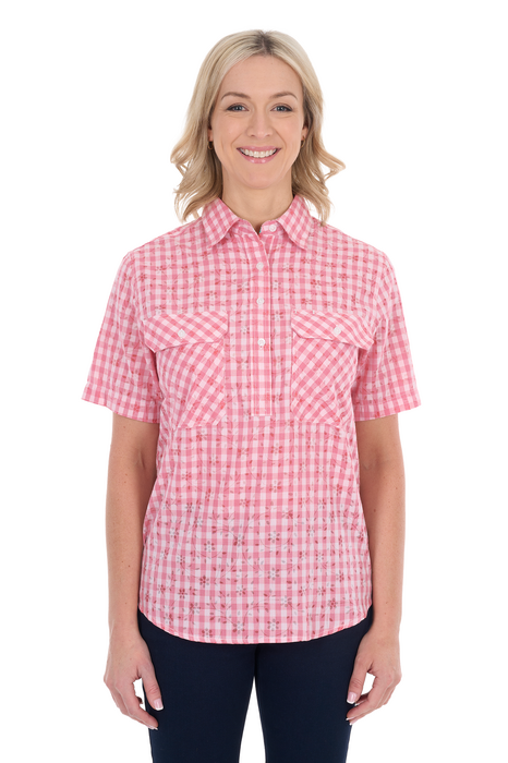 Hard Slog Women’s Raquel Half Placket Short Sleeve Shirt - front