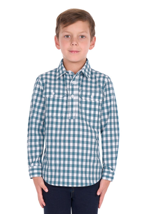 Hard Slog Kid’s River Half Placket Long Sleeve Shirt - front
