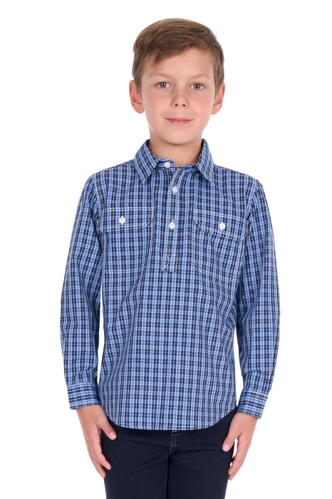 Hard Slog Kid’s Wyatt Half Placket Long Sleeve Shirt - front