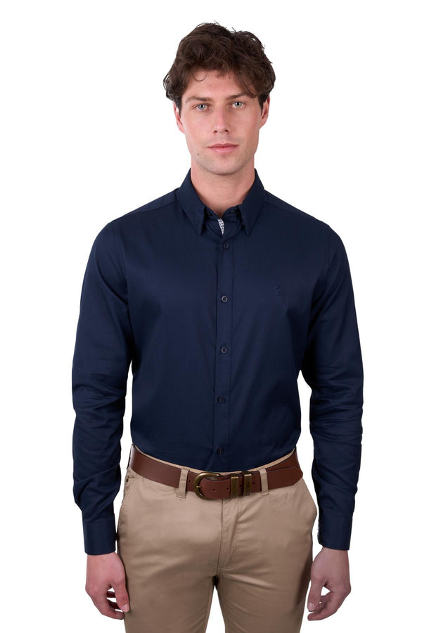 MENS CALLUM TAILORED LS SHIRT - Navy- Size XS