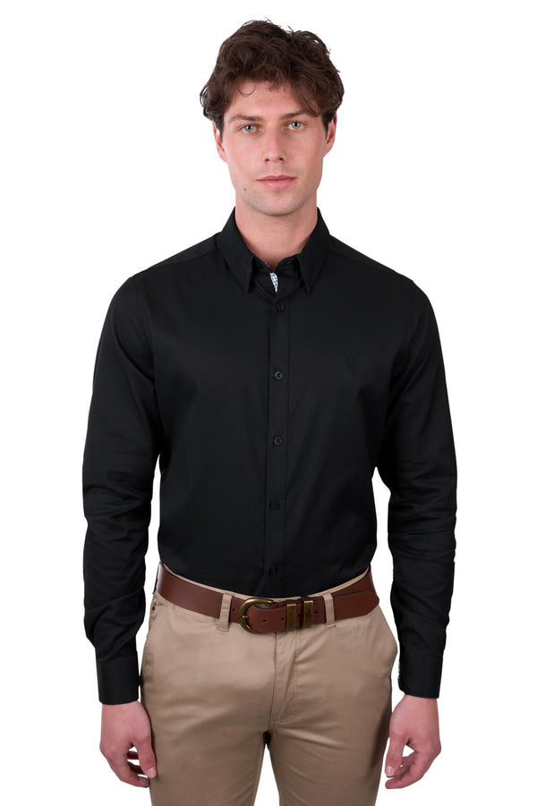 MENS CALLUM TAILORED LS SHIRT - Black- Size XS