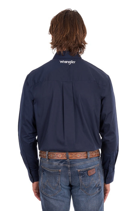 Wrangler Men's Flex Tech Logo 1-Pocket Long Sleeve Shirt, navy - back