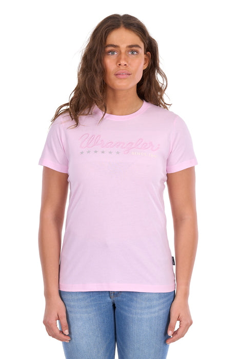 Wrangler Women’s Lucy Short Sleeve Tee, pastel pink - front