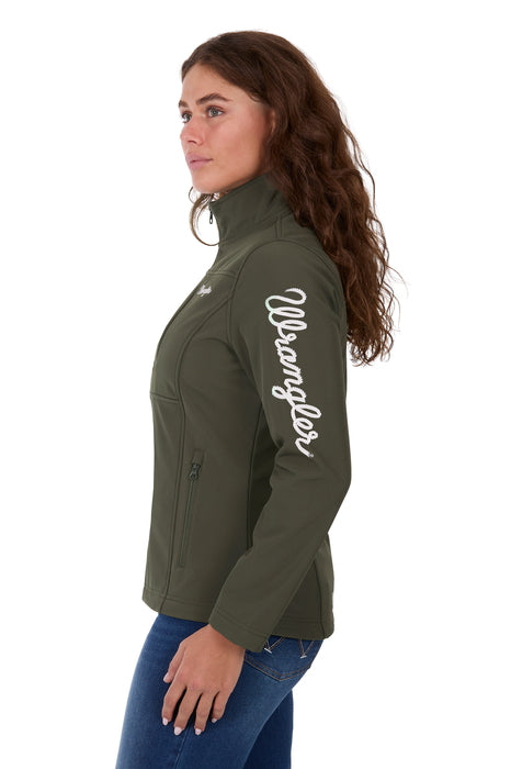 XCP2600900 Wrangler Women's Logo Softshell Jacket - Khaki/Light Pink - side