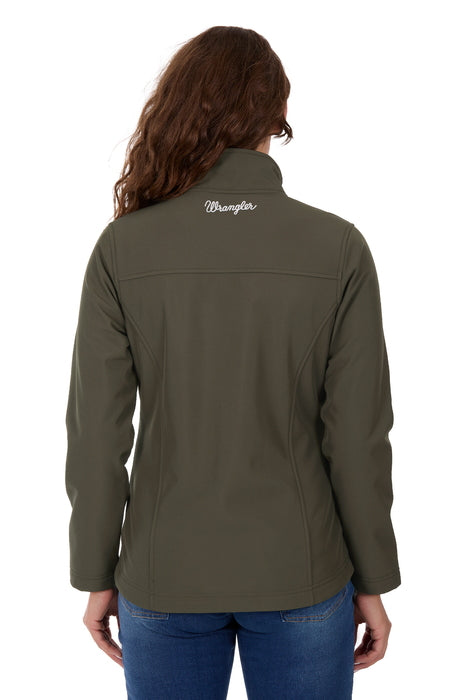 XCP2600900 Wrangler Women's Logo Softshell Jacket - Khaki/Light Pink - back